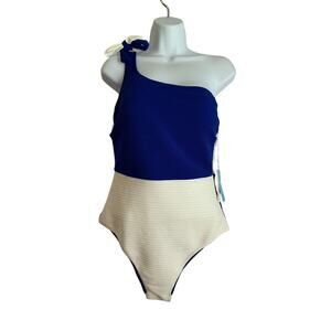 Cupshe NWT XL Blue/White Color Block One Piece One Shoulder Swimsuit